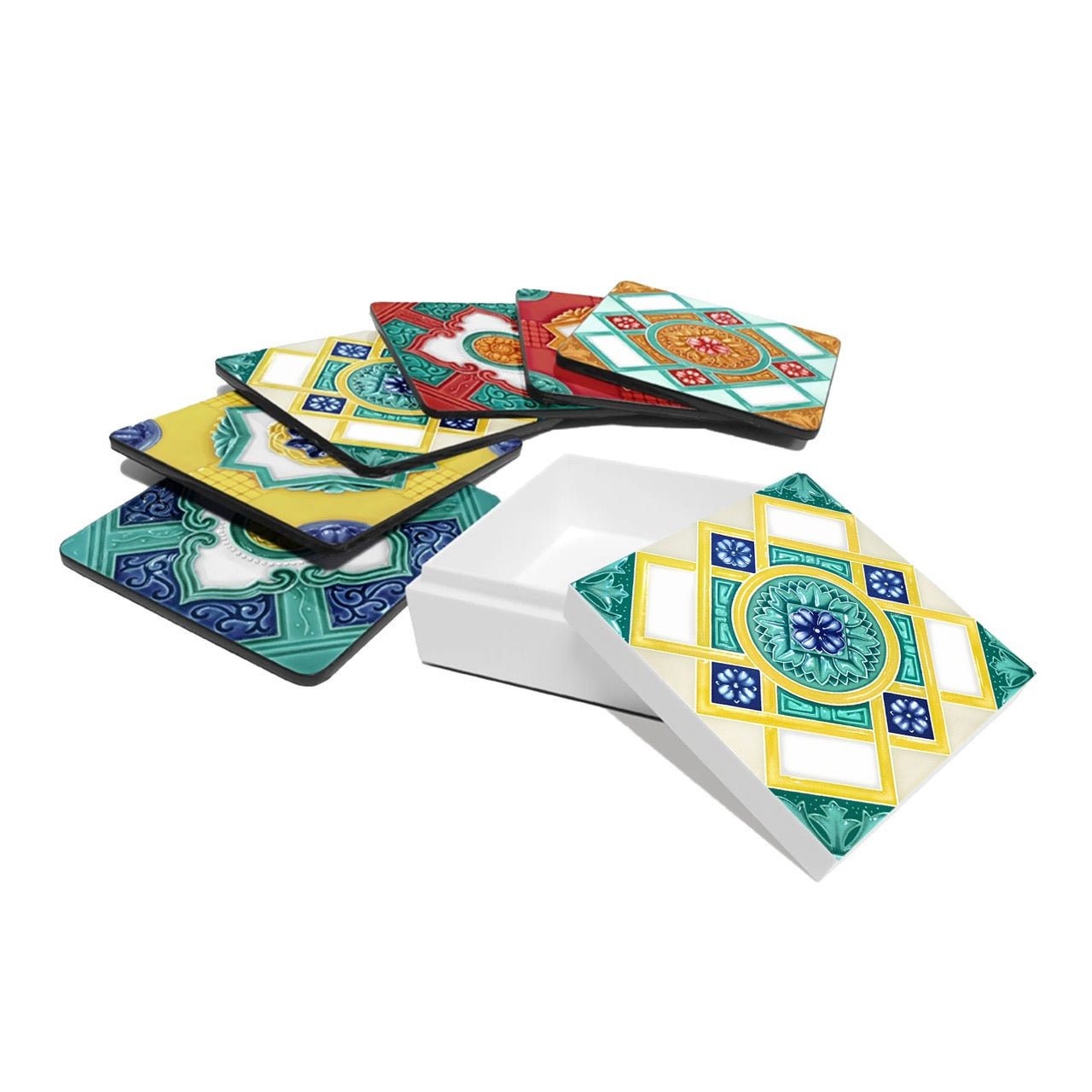 Desk Accessories B (Coaster, Set of 6 & Square Box) - Ivory Nyonya