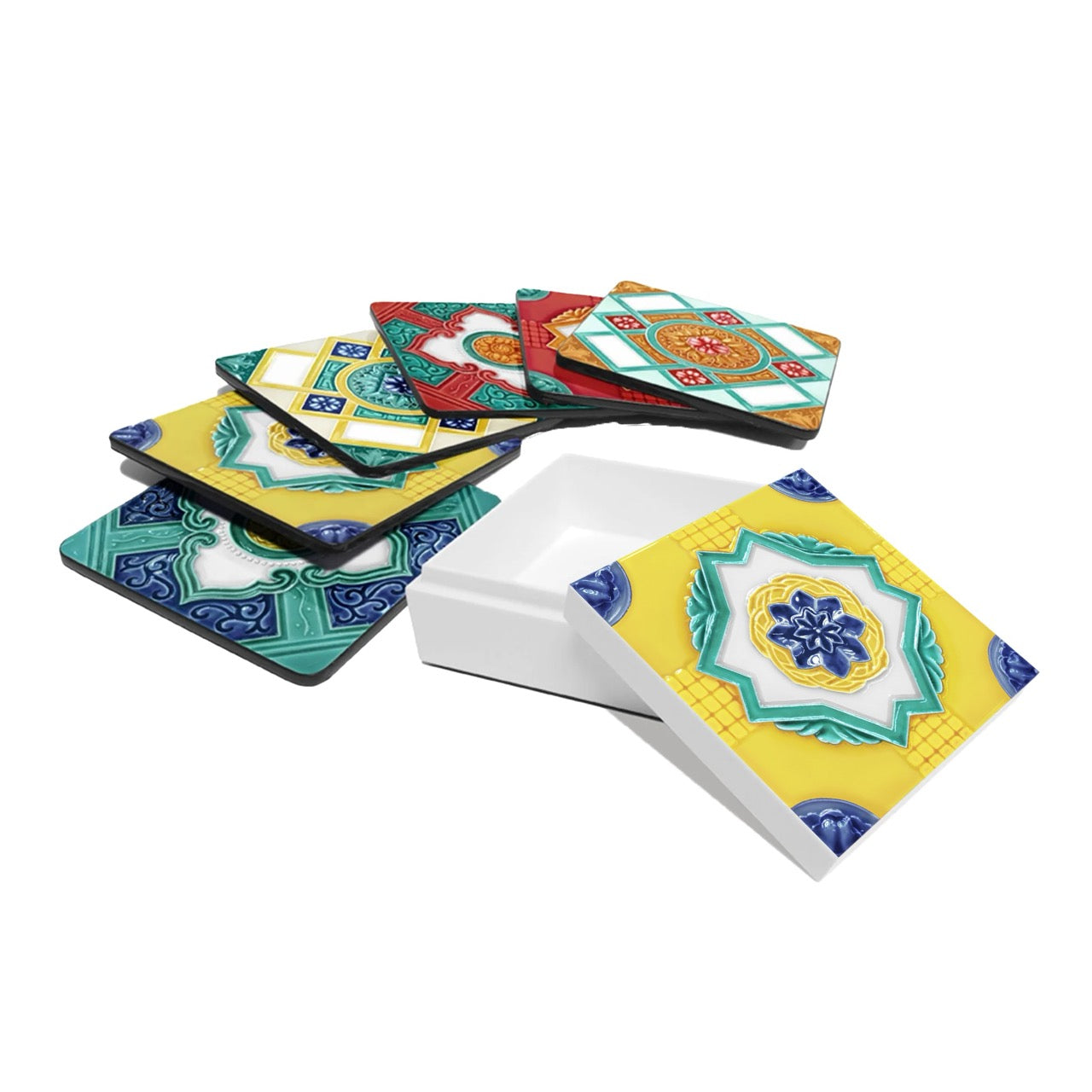 Desk Accessories B (Coaster, Set of 6 & Square Box) - Ivory Nyonya