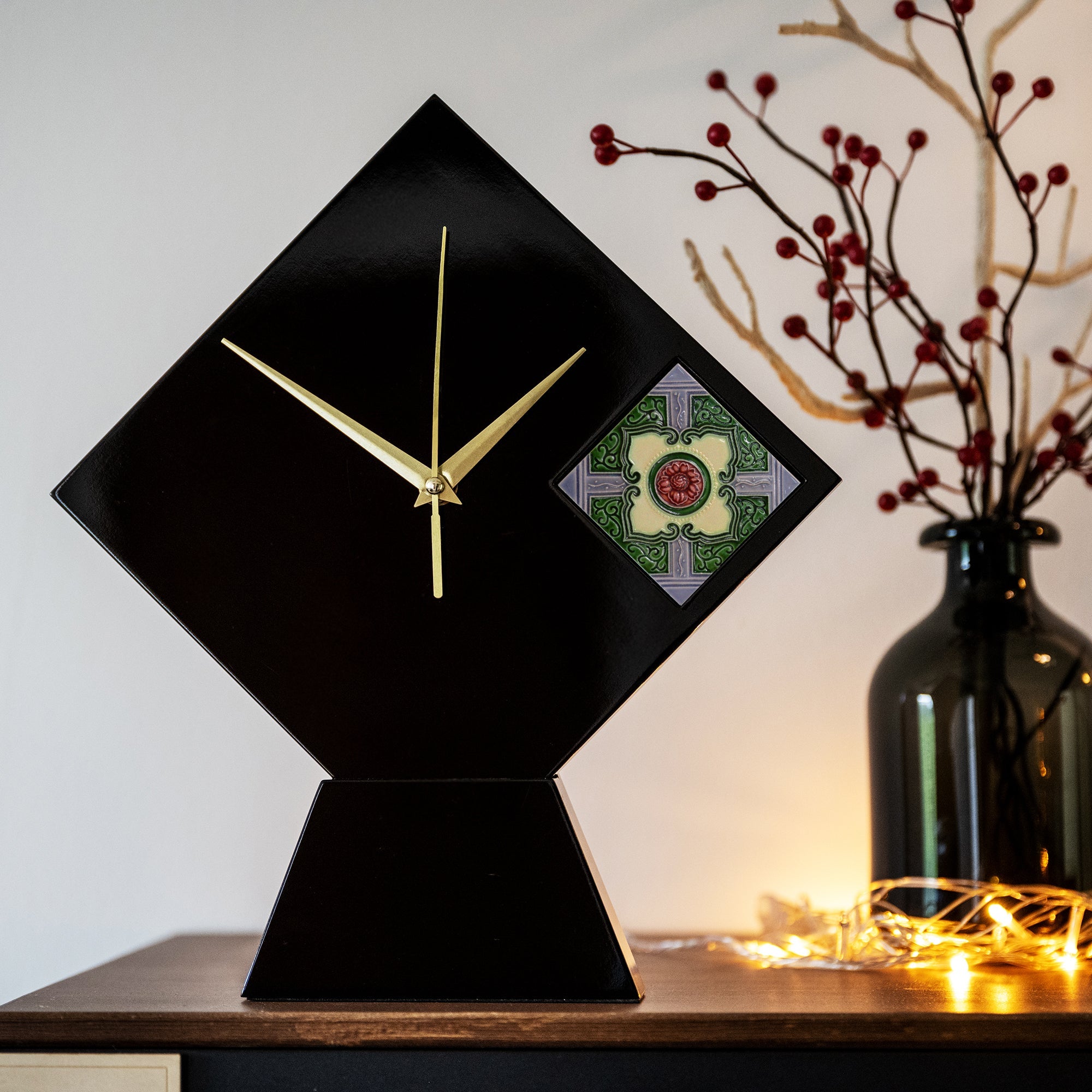 Table Clock, Peranakan (Red Peony) - Qua | Distinctive Gifts